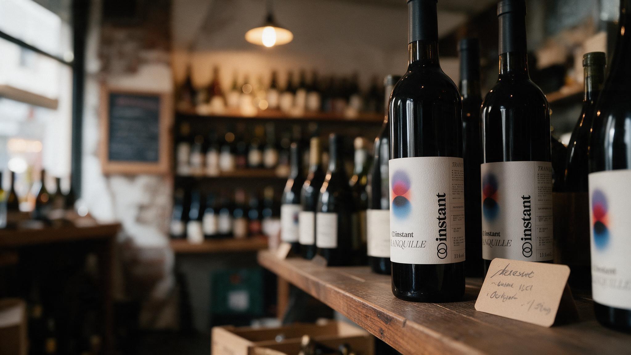 Bouteilles instant sur une étagère de bar à vin