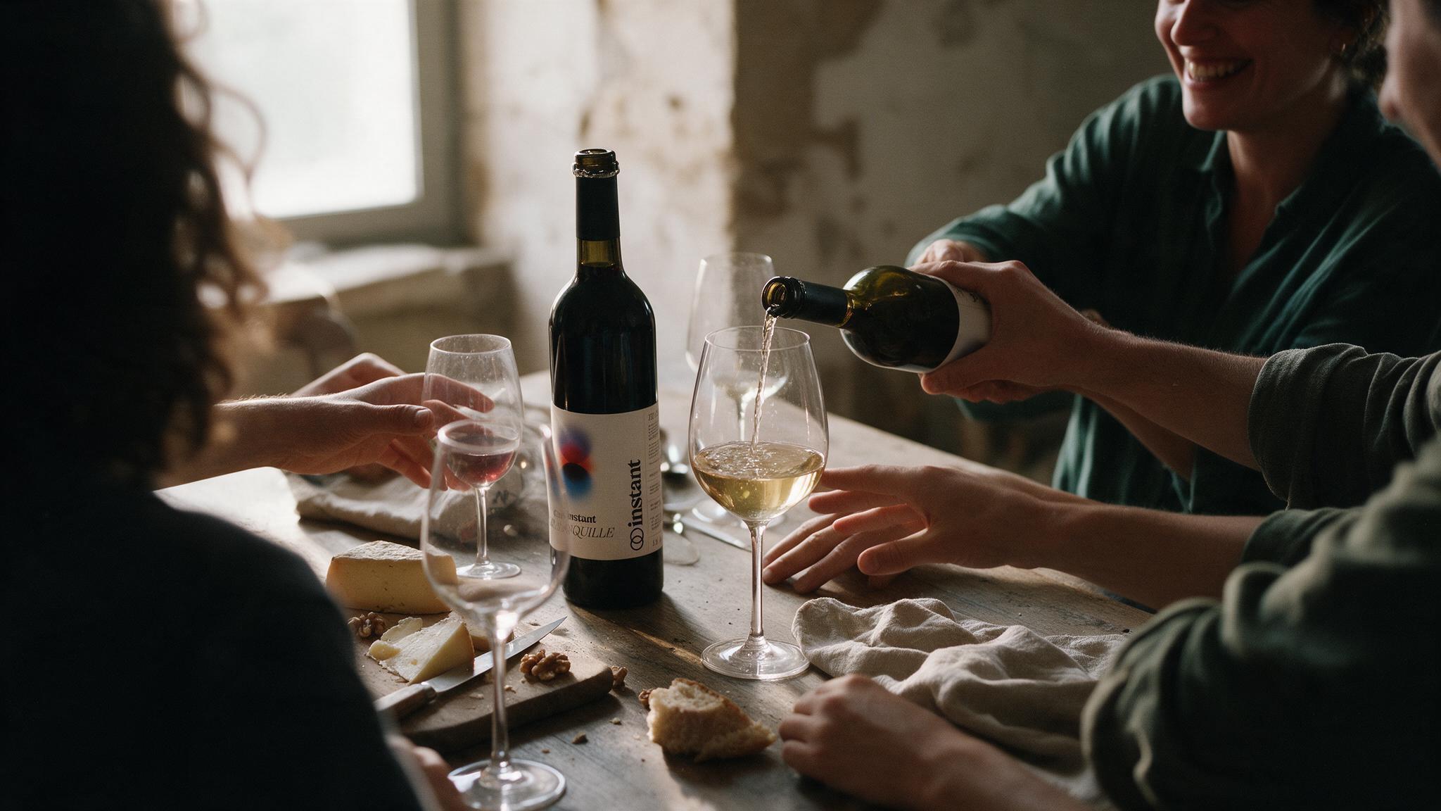 Repas entre amis autour d’une bouteille instant
